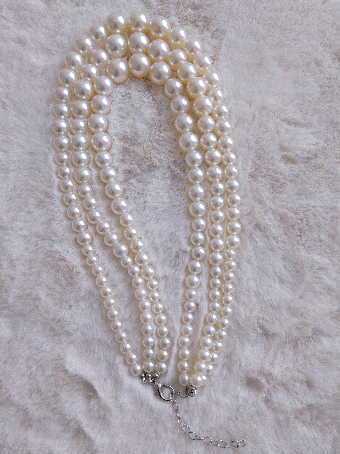 3 Layered Pearl Choker Necklace Statement with earrings - Naturally Me